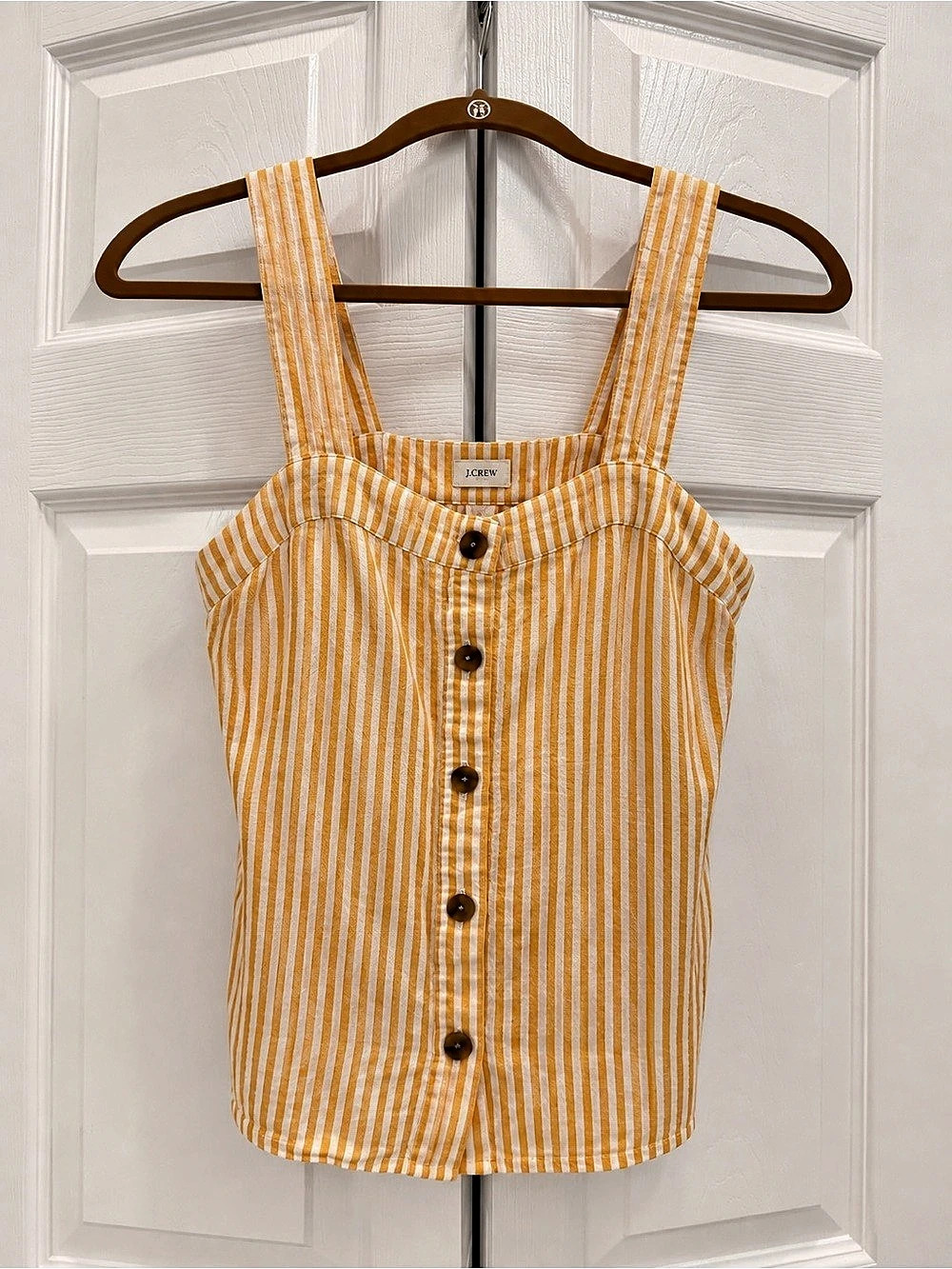 J.Crew Striped linen-cotton button-front shell Yellow & White XS